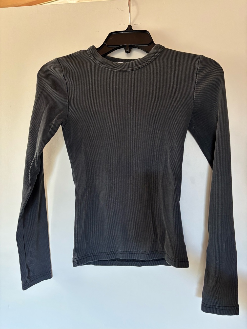 Zara Charcoal Ribbed Long-Sleeve Tee